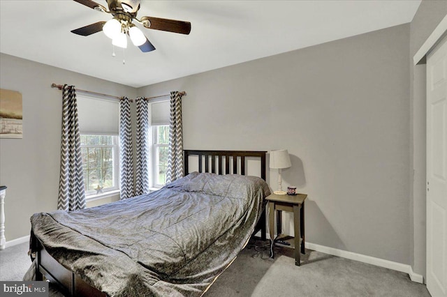 bedroom featuring carpet flooring and ceiling fan