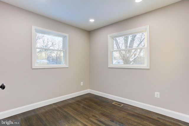 empty room with a wealth of natural light and dark wood-type flooring