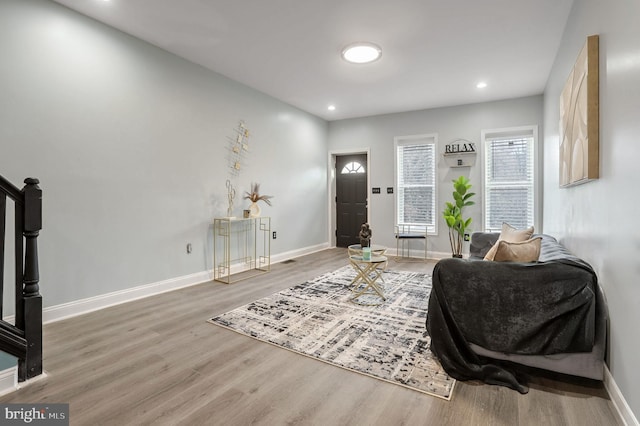 living room with hardwood / wood-style floors