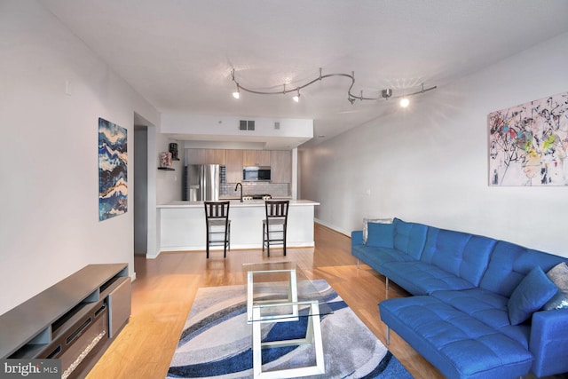 living room featuring light wood-type flooring