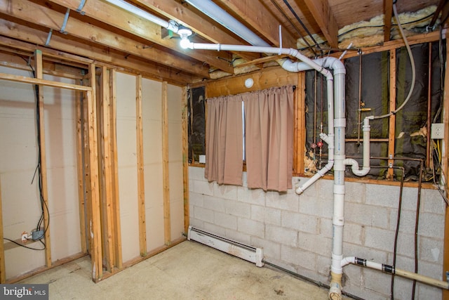 basement with a baseboard radiator