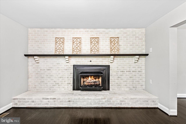 details featuring a fireplace and wood-type flooring