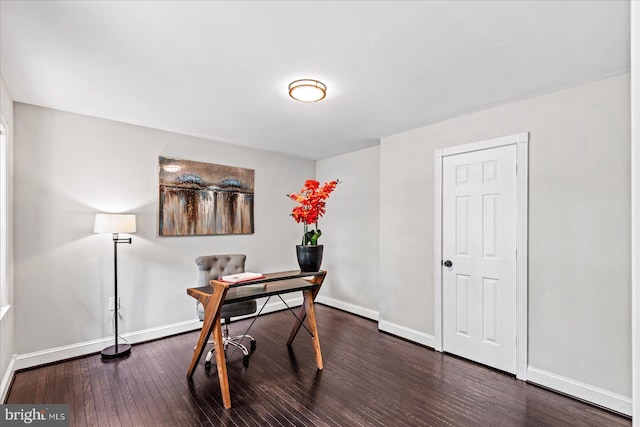 office area with dark hardwood / wood-style floors