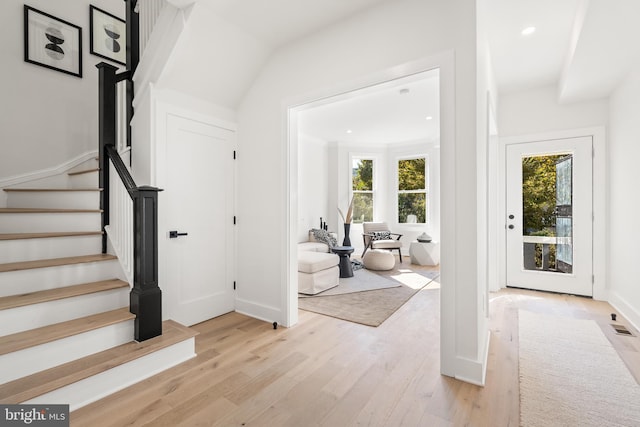 entrance foyer featuring light wood-type flooring