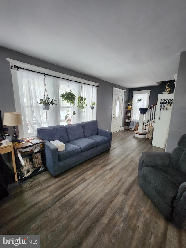 living room with hardwood / wood-style flooring