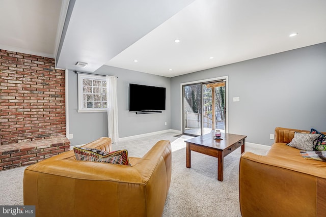 living room with light carpet