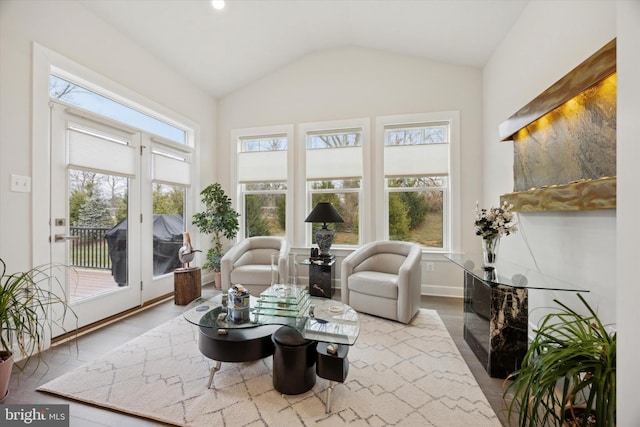 sunroom with lofted ceiling