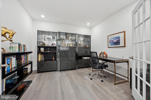 office area featuring light hardwood / wood-style floors