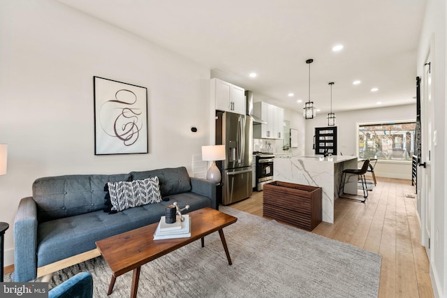 living room with light wood-type flooring