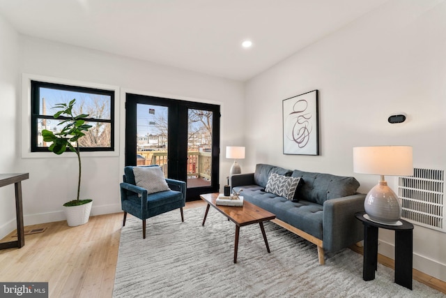 living room with light hardwood / wood-style floors and a wealth of natural light