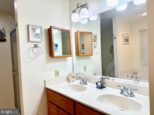 bathroom with a washtub and vanity