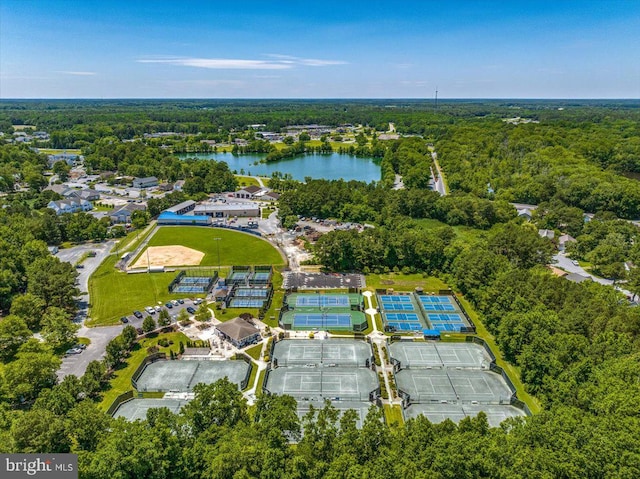 bird's eye view featuring a water view