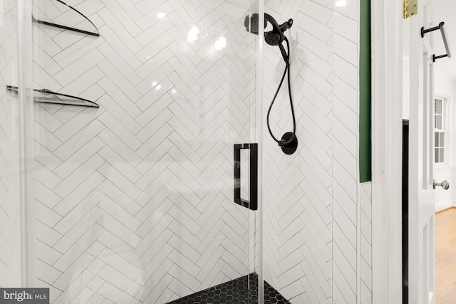 bathroom with a stall shower