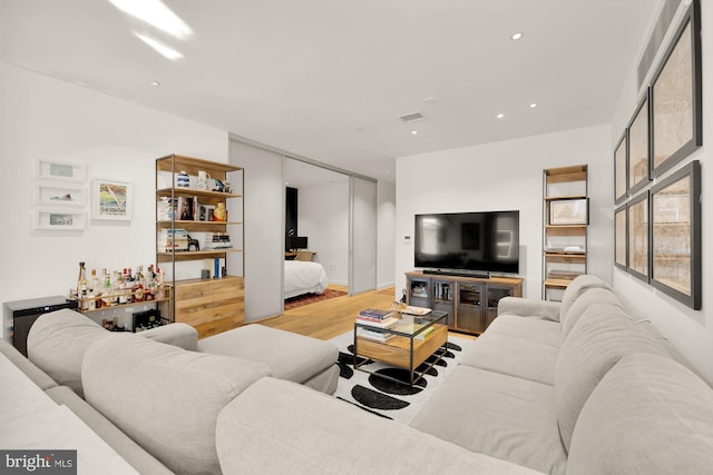 living room with light wood-type flooring