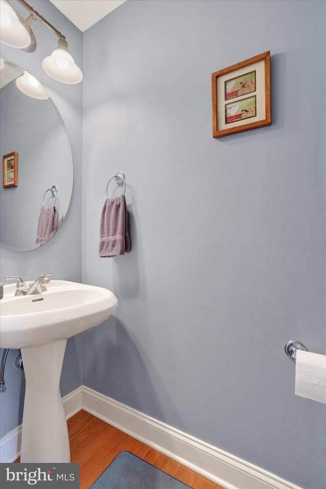 bathroom featuring wood-type flooring and sink