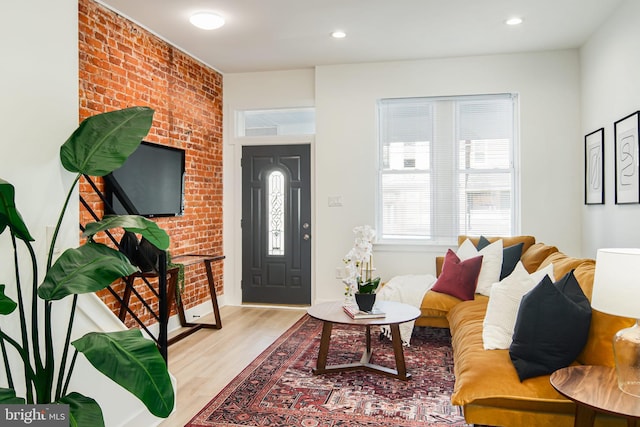 living room with light hardwood / wood-style floors