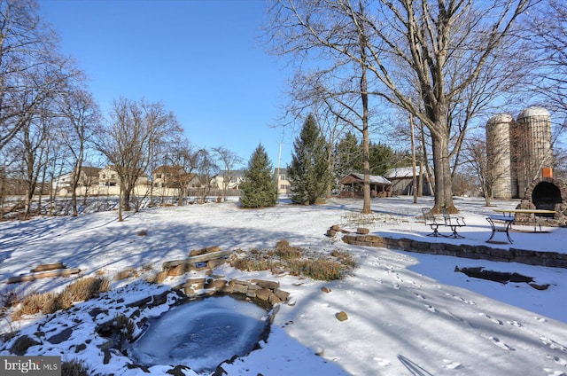 view of yard covered in snow