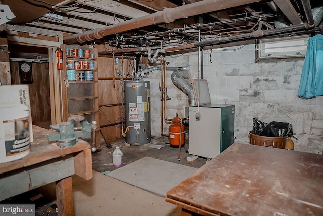 basement with water heater