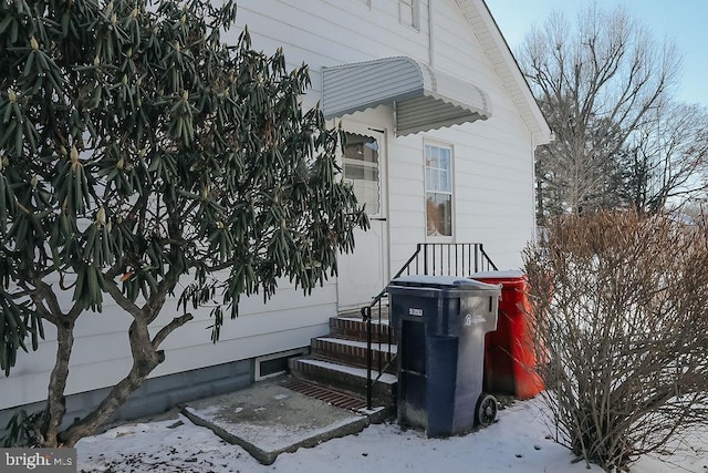 view of snow covered property