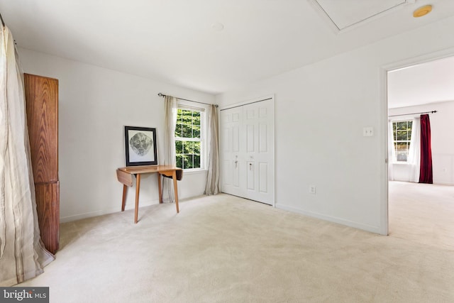 spare room featuring light carpet