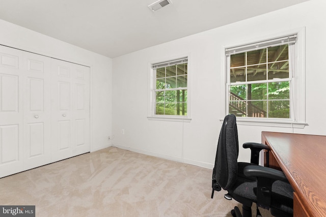 view of carpeted home office