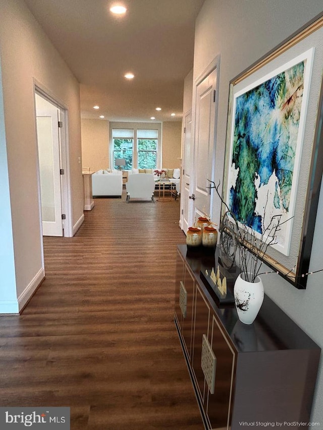 hall featuring dark hardwood / wood-style floors