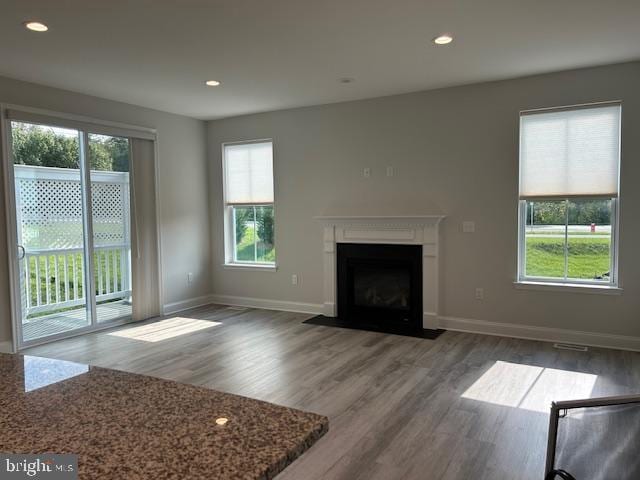 unfurnished living room featuring wood-type flooring