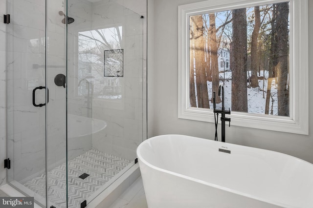 bathroom featuring plus walk in shower