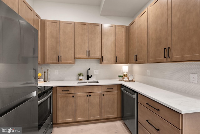 kitchen featuring stainless steel appliances, sink, and backsplash