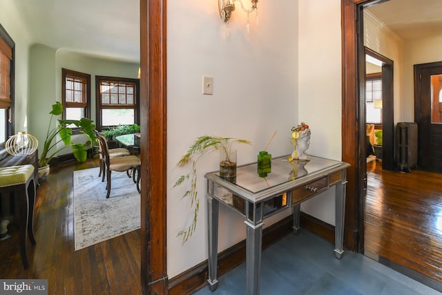 interior space with plenty of natural light and dark hardwood / wood-style flooring