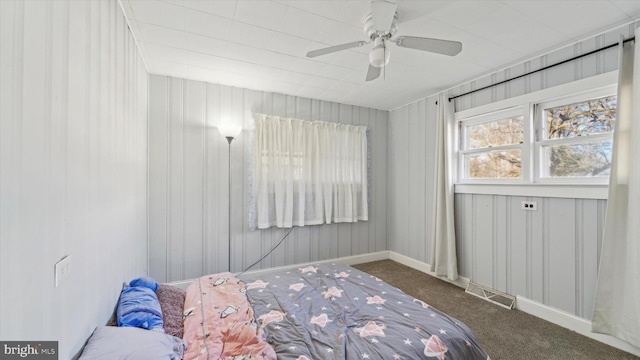 bedroom featuring carpet flooring and ceiling fan