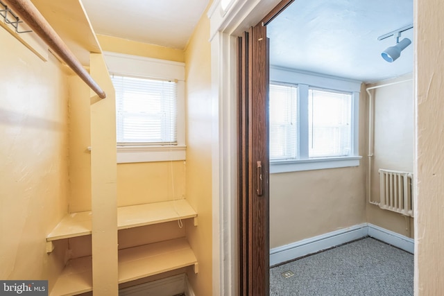 interior space featuring track lighting and baseboard heating