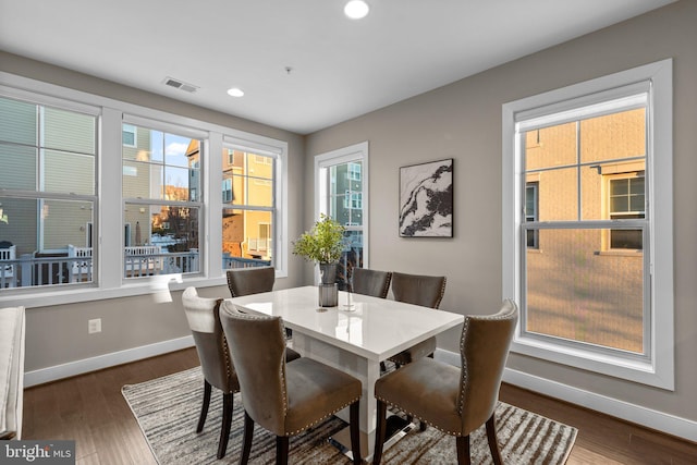 dining room with dark hardwood / wood-style flooring