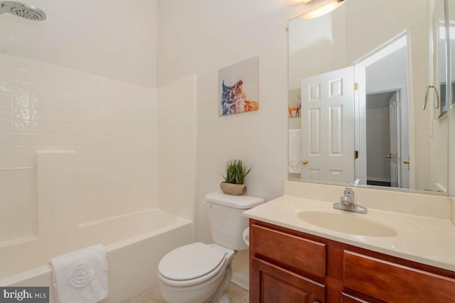 full bathroom featuring vanity, toilet, and washtub / shower combination