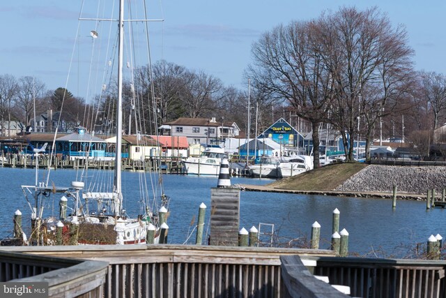 view of dock featuring a water view