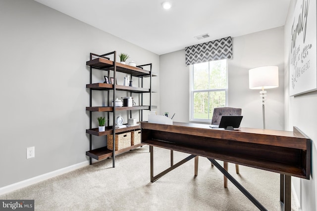 office with light carpet