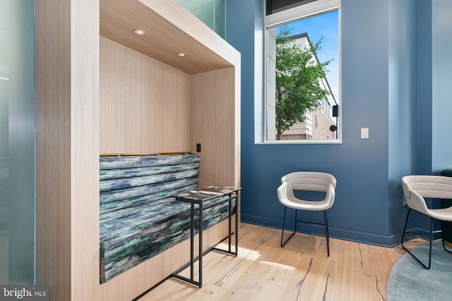 interior space featuring hardwood / wood-style floors and tasteful backsplash