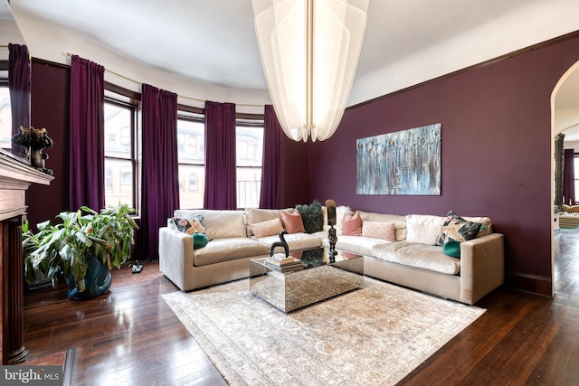 living room featuring dark hardwood / wood-style floors