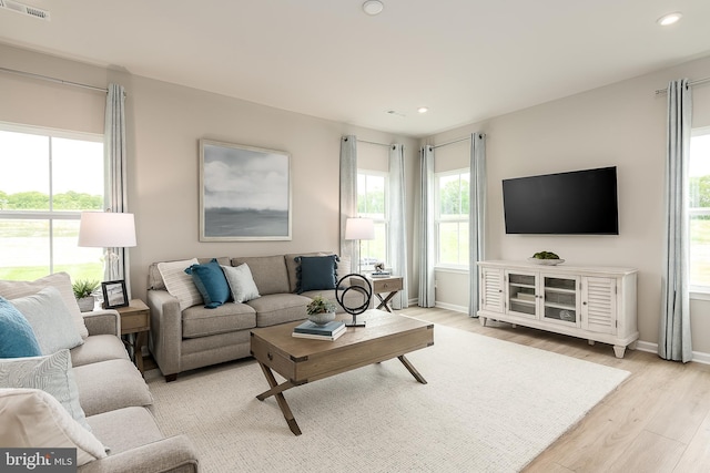 living room with light wood-type flooring