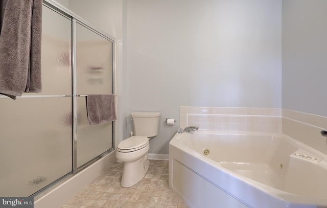 bathroom with independent shower and bath and toilet