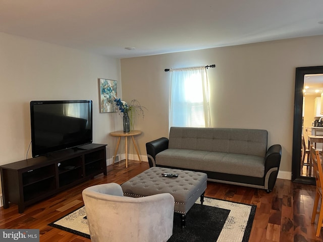 living room with dark wood-type flooring