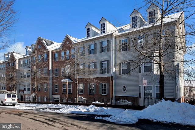 view of snow covered building