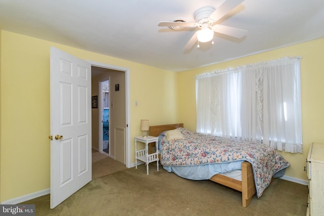 bedroom featuring carpet and ceiling fan