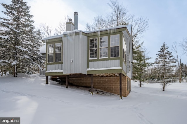 view of snow covered exterior