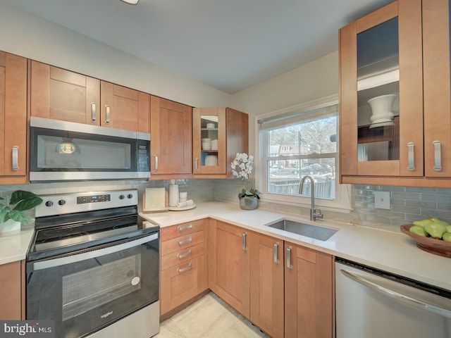 kitchen featuring tasteful backsplash, stainless steel appliances, and sink