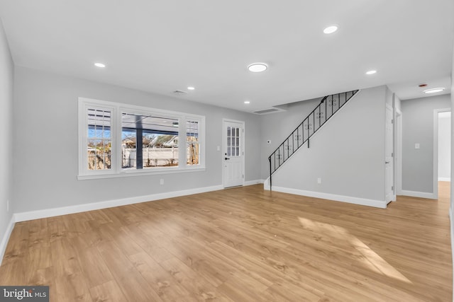 unfurnished living room with light hardwood / wood-style floors