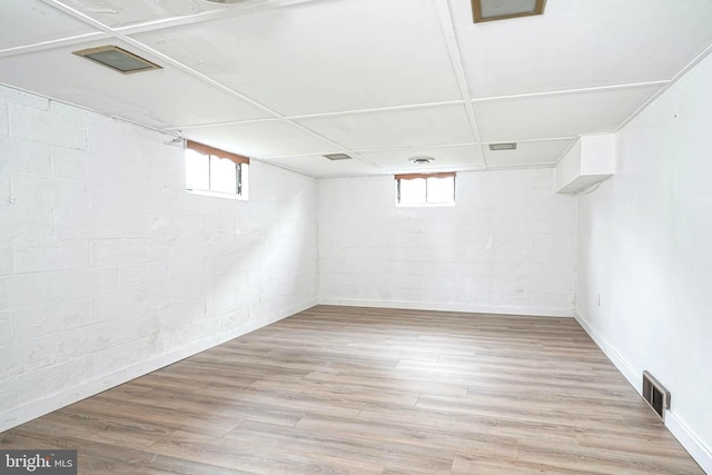 basement with light wood-type flooring