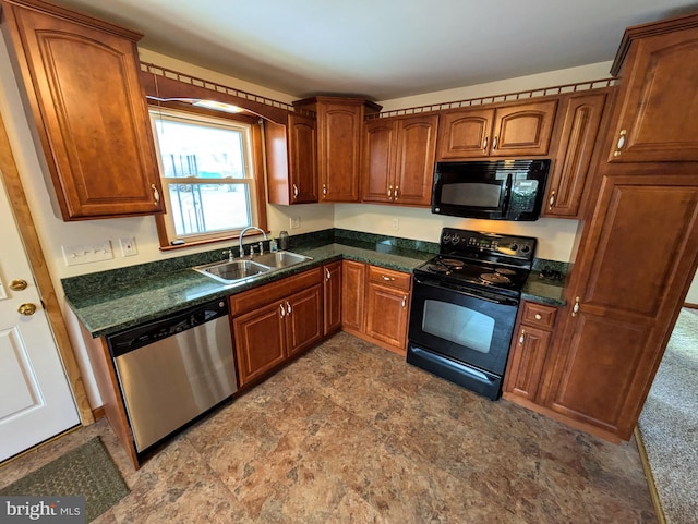 kitchen with sink and black appliances