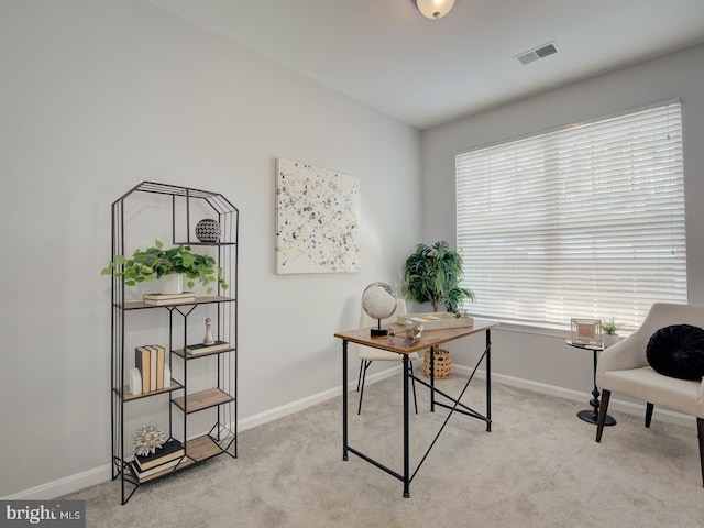 view of carpeted office space