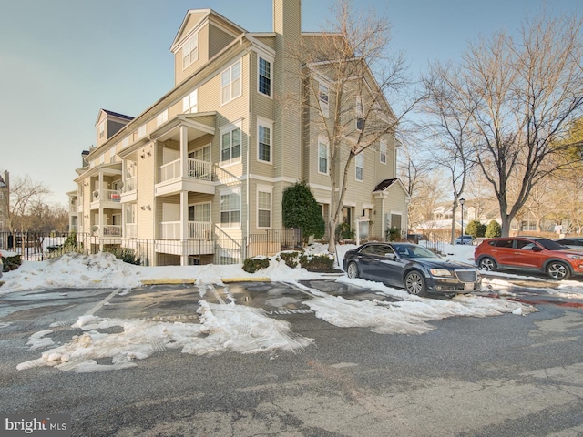 view of snow covered property